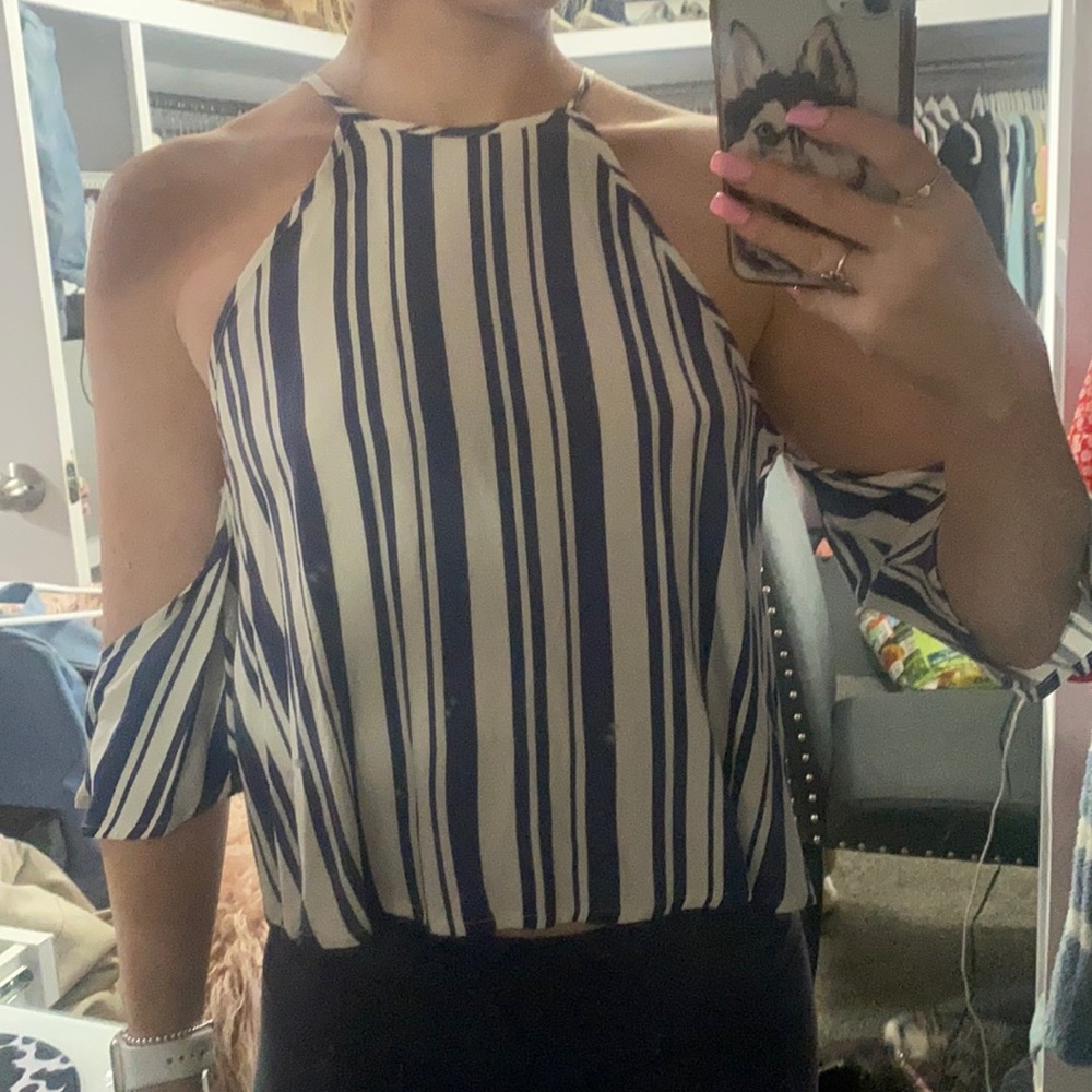 Striped flowy halter top blouse